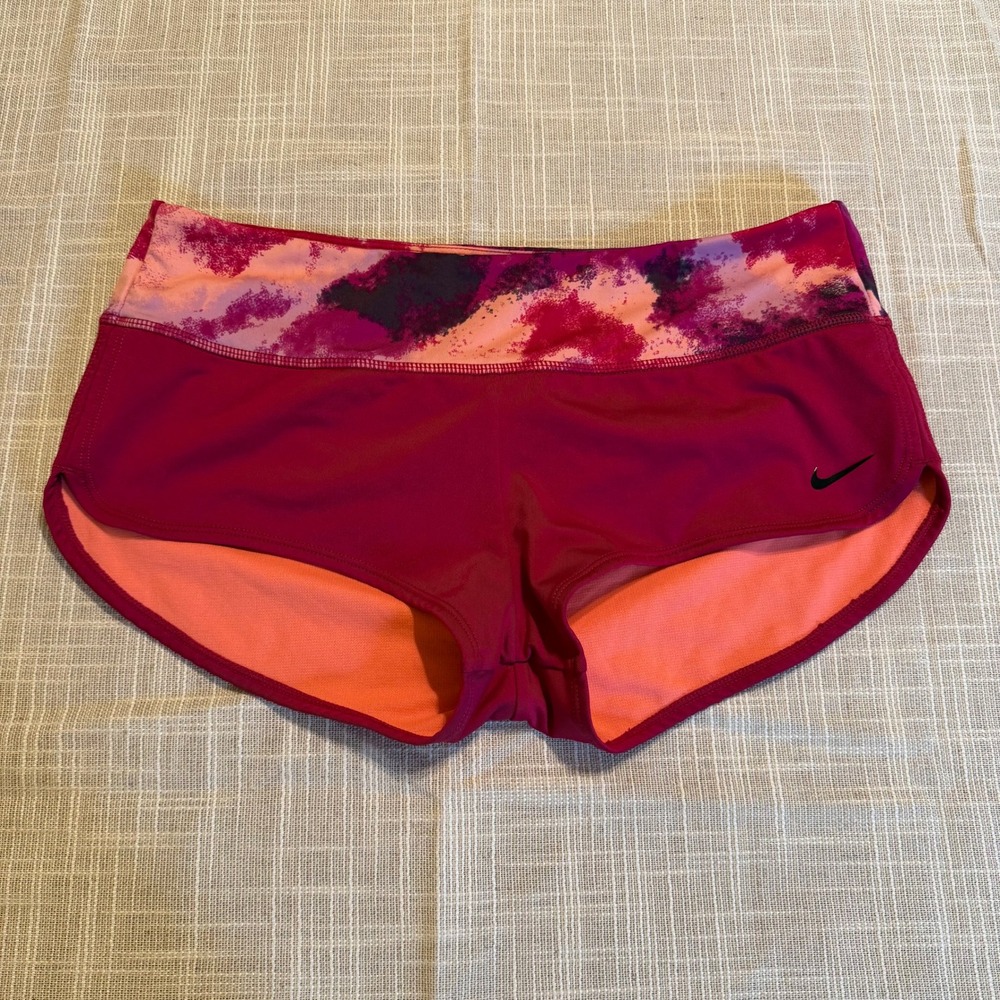 Nike Pro Womens Medium Magenta Orange Abstract Print Run/Swim Athletic Shorts